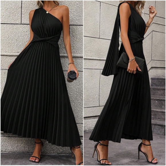 Luxe One Shoulder Pleated Party Evening Wedding Formal Dress - Picture 1 of 9